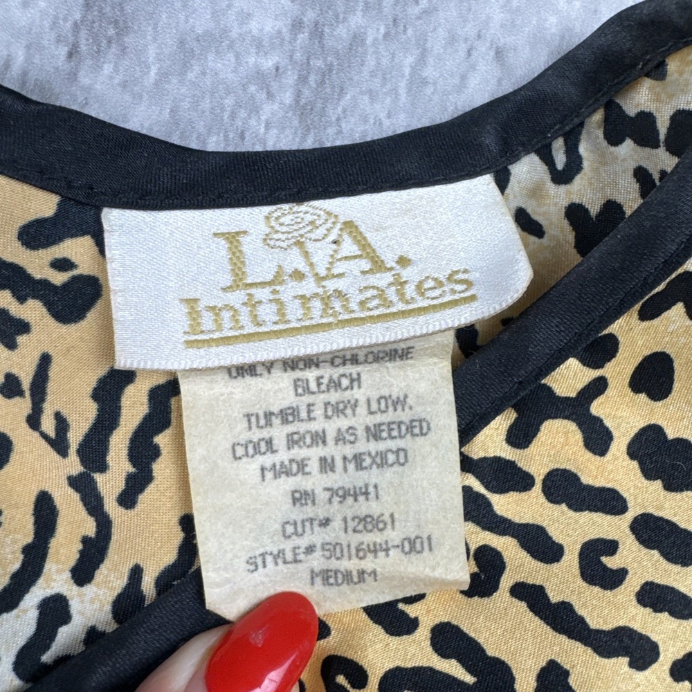 Vintage L.A. Intimates Dress Women's Medium Tan Leopard Satin A-lined 90s Grunge - Picture 4 of 8
